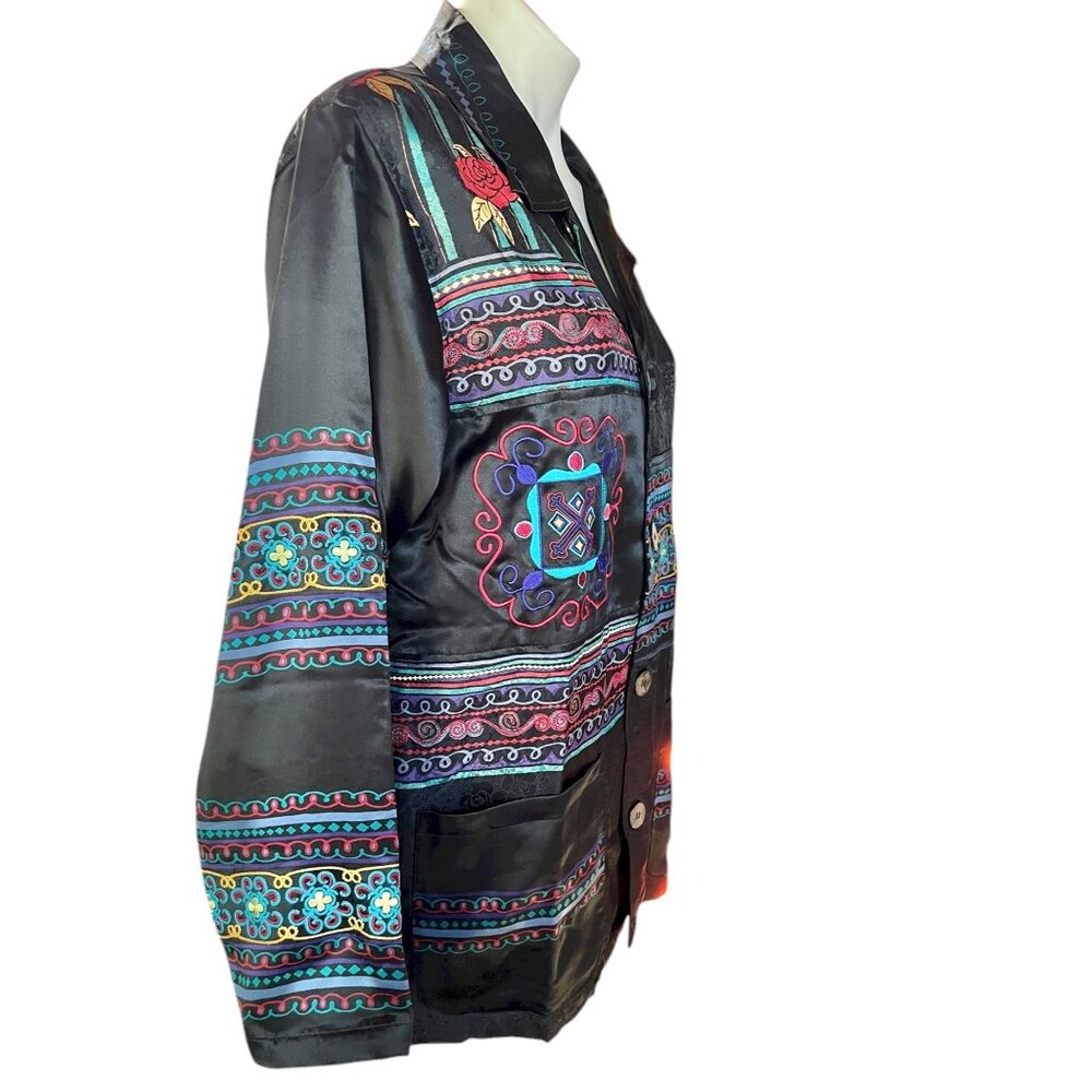 Chicos Design Womens Size 1X Black Multi-Colored Silk Jacquard Jacket Blazer EUC - Picture 3 of 8